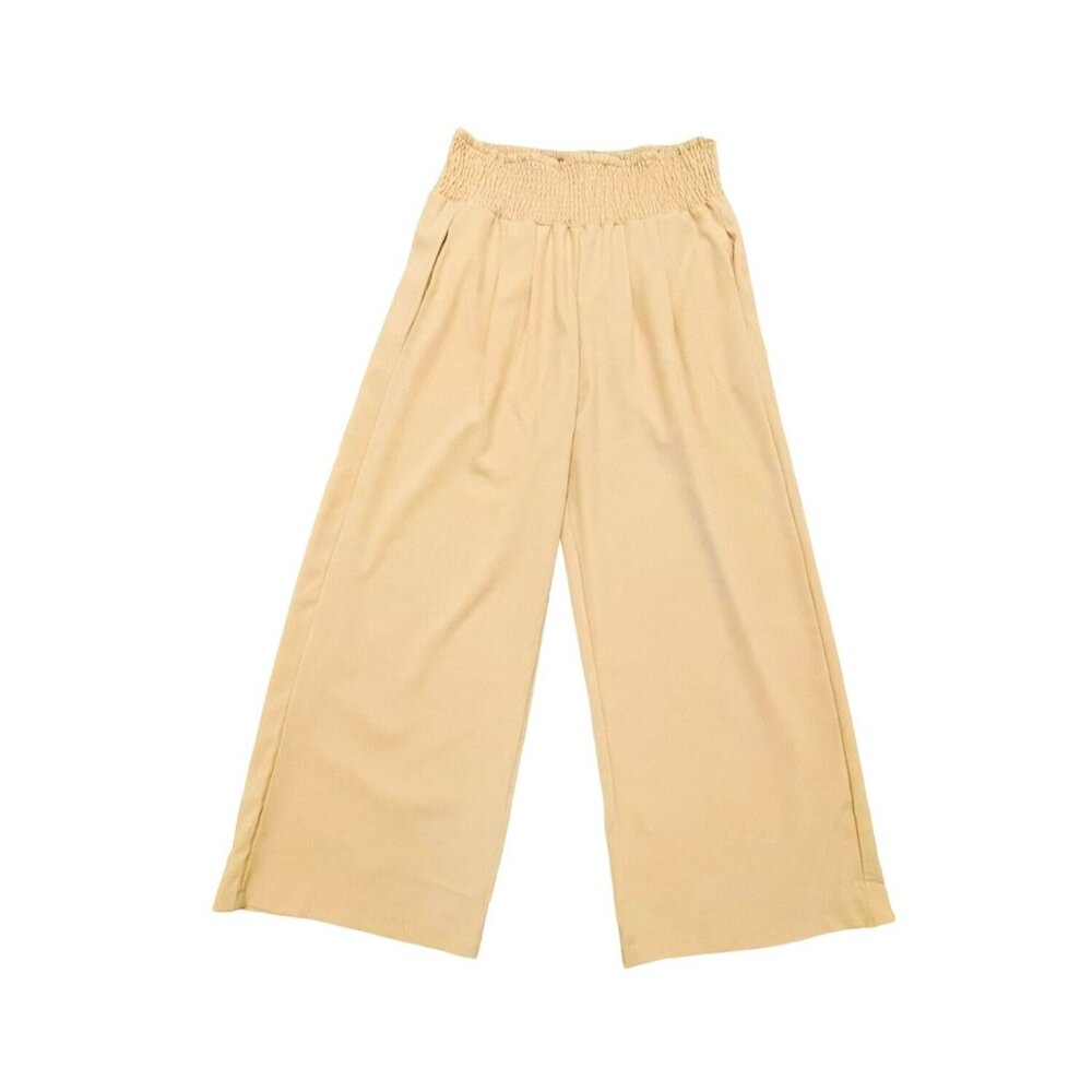Smocked Elastic Waist Pleated Wide-Leg Pants Sz XL Womens w/pockets
